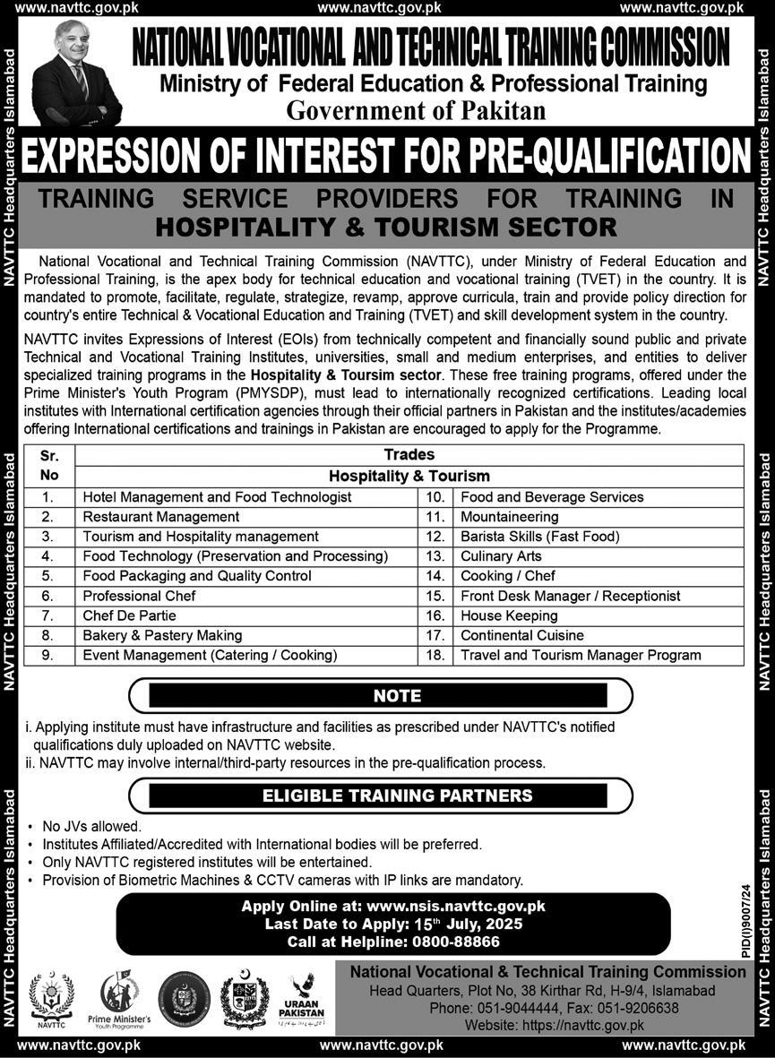National Vocational & Technical Training Commission Islamabad Tender Notice